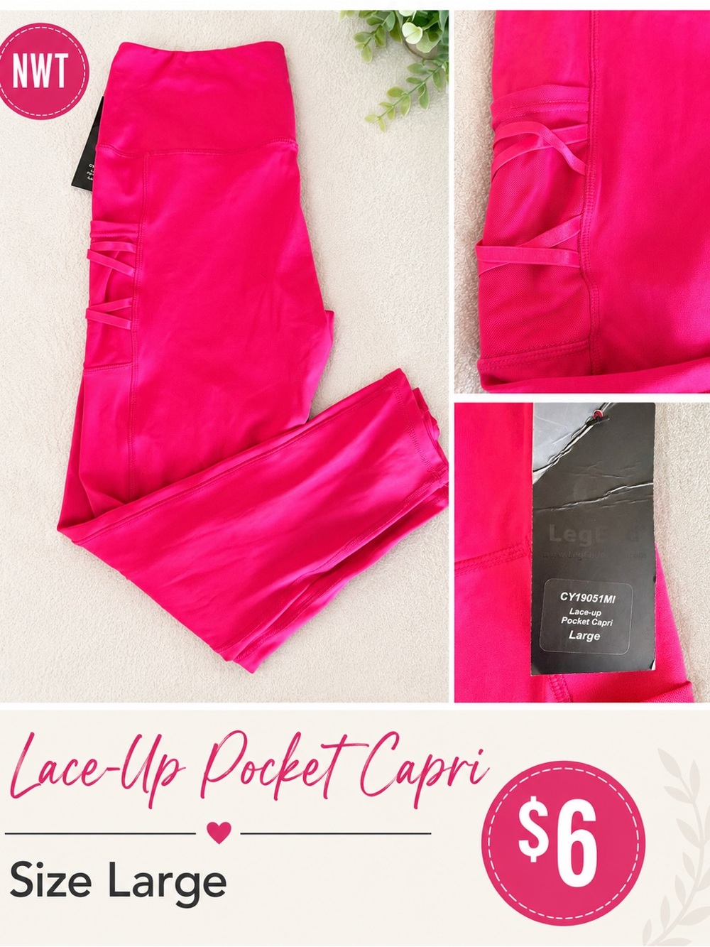 Source Unknown Hot Pink Lace-Up Pocket Capri